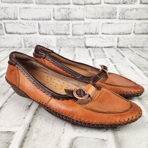 Pikolinos Malaga Women Sz 5.5/6 EU 36 Brown Flats Comfort Buckle Slip On Leather